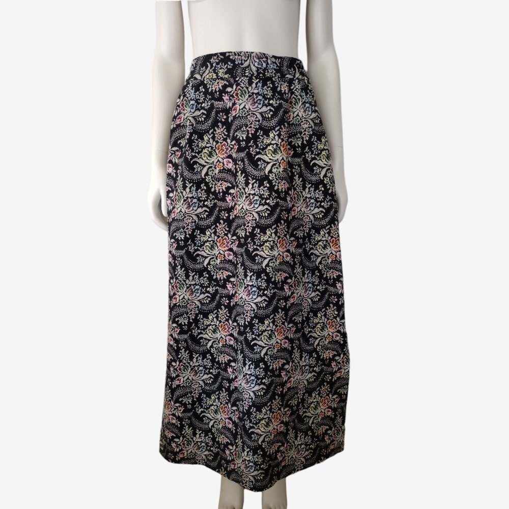 Vintage 1970s RARE Multicolored Floral Tapestry Woven A Line Maxi Skirt